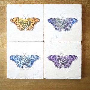 Butterfly Hand Painted Marble Coaster Set