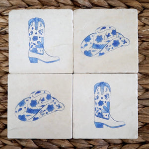 Coastal Cowgirl Hat Marble Coasters