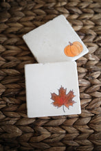 Pumpkin and Fall Leaf Marble Coaster Set