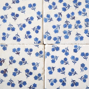 Blue Flowers Marble Coasters