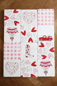 Hand Painted Valentine's Day Buffalo Check Marble Coasters