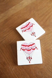 Valentine's Day Heart Hot Air Balloon Marble Coasters