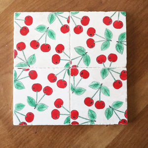 Cherry Painted Marble Drink Coaster/ cherry home decor/ cherry summer decor/ marble drink coasters