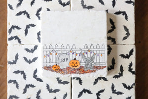 Painted Halloween Scene Halloween Marble Coasters with jack-o-laterns and head stone- halloween decor, halloween coasters, stone coasters