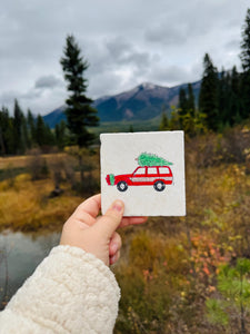 Vintage Christmas Truck with Christmas Tree marble coasters, holiday Christmas home decor, marble stone drink coasters