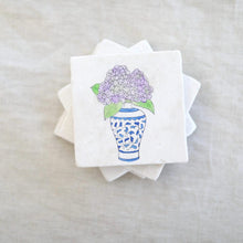 Hydrangea Flower blue and white Ginger Jar floral marble coaster for housewarming bridal shower gift wedding registry for grand millennial