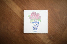 Hydrangea Flower blue and white Ginger Jar floral marble coaster for housewarming bridal shower gift wedding registry for grand millennial