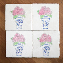 Hydrangea Flower blue and white Ginger Jar floral marble coaster for housewarming bridal shower gift wedding registry for grand millennial