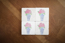 Hydrangea Flower blue and white Ginger Jar floral marble coaster for housewarming bridal shower gift wedding registry for grand millennial