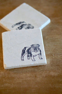 4 Bulldog Coasters/ English bulldog marble coasters/ bulldog gifts