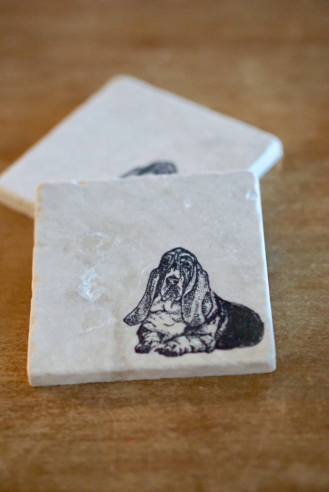 Basset Hound Dog Marble Coasters - Lace, Grace & Peonies