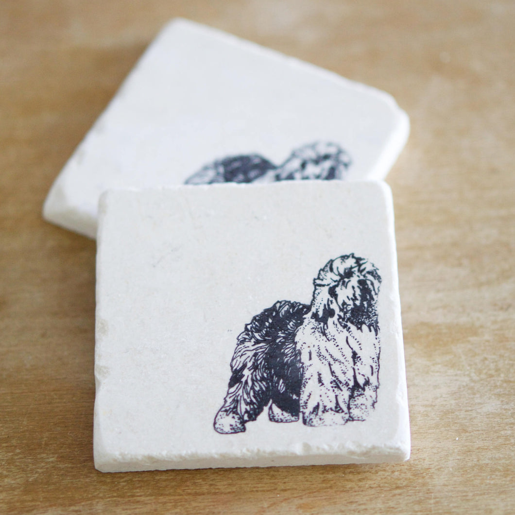 Old English Sheepdog Coasters - Lace, Grace & Peonies