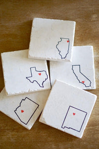 Chicago Marble Coaster/ Illinois Love/ Handpainted/ tile coaster/ stone coasters/ marble coasters/ drink coasters/Lace grace peonies
