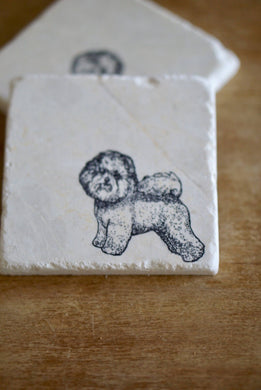 Bichon Frise Dog Marble Coasters - Lace, Grace & Peonies