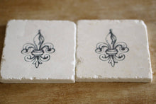 Fleur de Lis Marble Coasters/Farmhouse Marble Coaster Set/ New Orleans / Drink Coasters/ Stone Coasters/ Tile Coasters/ Rustic Decor