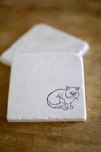 White Cat Marble Coaster Set Gift - Lace, Grace & Peonies
