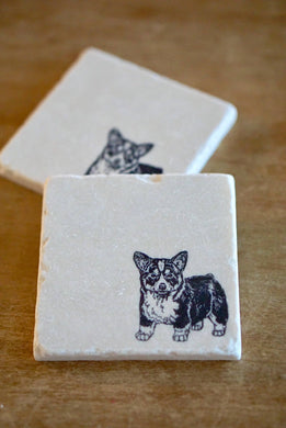 Corgi Dog Marble Coasters - Lace, Grace & Peonies