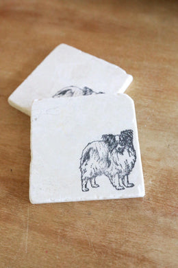 Papillon Coasters- Papillion Custom Dog Marble Coasters/ Papillon gift/Papillion Gift/ Tumbled Marble Coaster Set