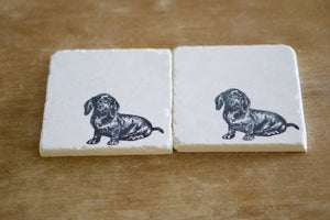 Dachshund Dog Marble Coasters - Lace, Grace & Peonies