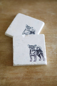 Chihuahua Dog Marble Coasters - Lace, Grace & Peonies