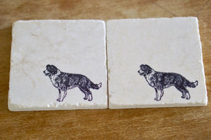 Border Collie Dog Marble Coaster Set - Lace, Grace & Peonies