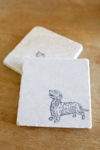 Dachshund long haired marble Coasters/ Weiner Dog/ Dachshund Gift/ Marble Coaster Set/ Tile Coasters/ Dog Gift/ Dog Coasters/ Dog Decor