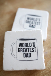World's greatest dad marble coaster gift/ marble coaster set/ Father's Day gift/ gift for him/ rustic coasters/man cave/ stone coasters