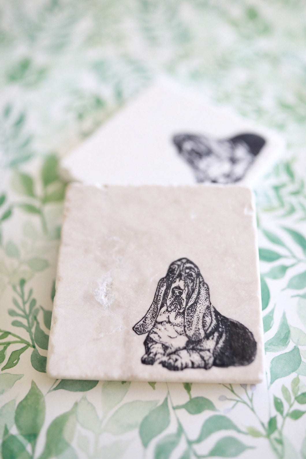 Basset Hound Marble Coasters - Lace, Grace & Peonies