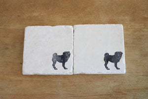 Black Pug Marble Coasters/ Pug gifts/ Pug coasters/ Black pug/ stone tile marble custom drink coaster set