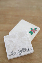 Christmas Marble Coasters Holly Be Jolly- Holly Christmas Decor- marble stone tile custom drink coaster set