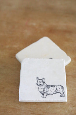 Welsh Corgi Marble Coaster Set for a housewarming gift for a corgi dog mom/ drink coasters/ stone coasters/ custom corgi coasters