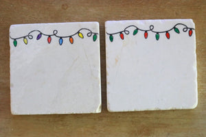 Christmas Lights Marble Coasters fa la la- Christmas Decor- marble stone tile custom drink coaster set