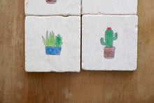Cactus and Succulent Marble Coaster Set/ cactus and succulent home decor/ desert home decor/ marble coaster set/ stone coaster set