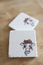 Floral Crown Cow Head Marble Coasters/ floral coasters/ cow coasters/ tile stone marble natural drink coasters/ marble coaster set
