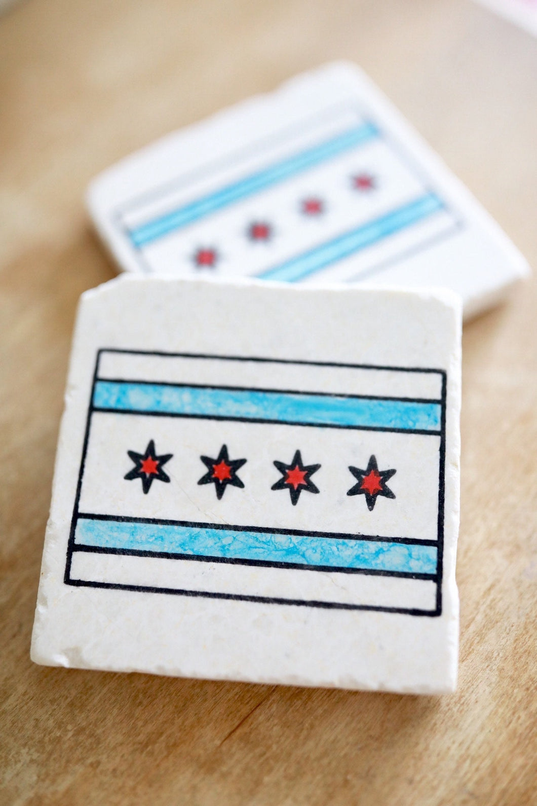 Chicago Flag Marble Coaster gift- Chicago Illinois- Marble Coasters- Tile coasters- Stone Coasters- free shipping