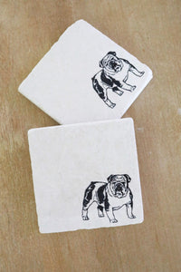 4 Bulldog Coasters/ English bulldog marble coasters/ bulldog gifts