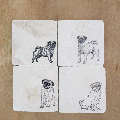 Pug Coasters / Pug Gift/ Custom Coasters/ Marble Coasters/ Stone Coasters/ Pet Loss/ New Pet/ Pug Decor