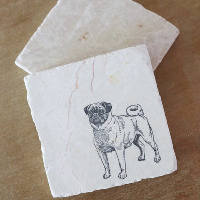 Vintage Pug Marble Coaster Set- Pug Home Decor- Pug Mom- Pug Gift- stone coasters- drink coasters- custom coasters