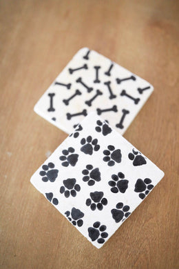 Paw Print Stone Coasters, Dog Bone Marble Coasters, Dog Lover Gift, Dog Print Gift