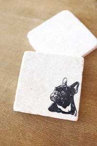 Black Frenchie Coaster Set of 4-  French Bulldog gift- custom coasters- marble coaster set- dog gift