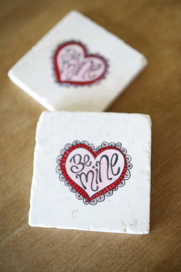 Be Mine Valentines Day Heart Marble Coasters Set Gift