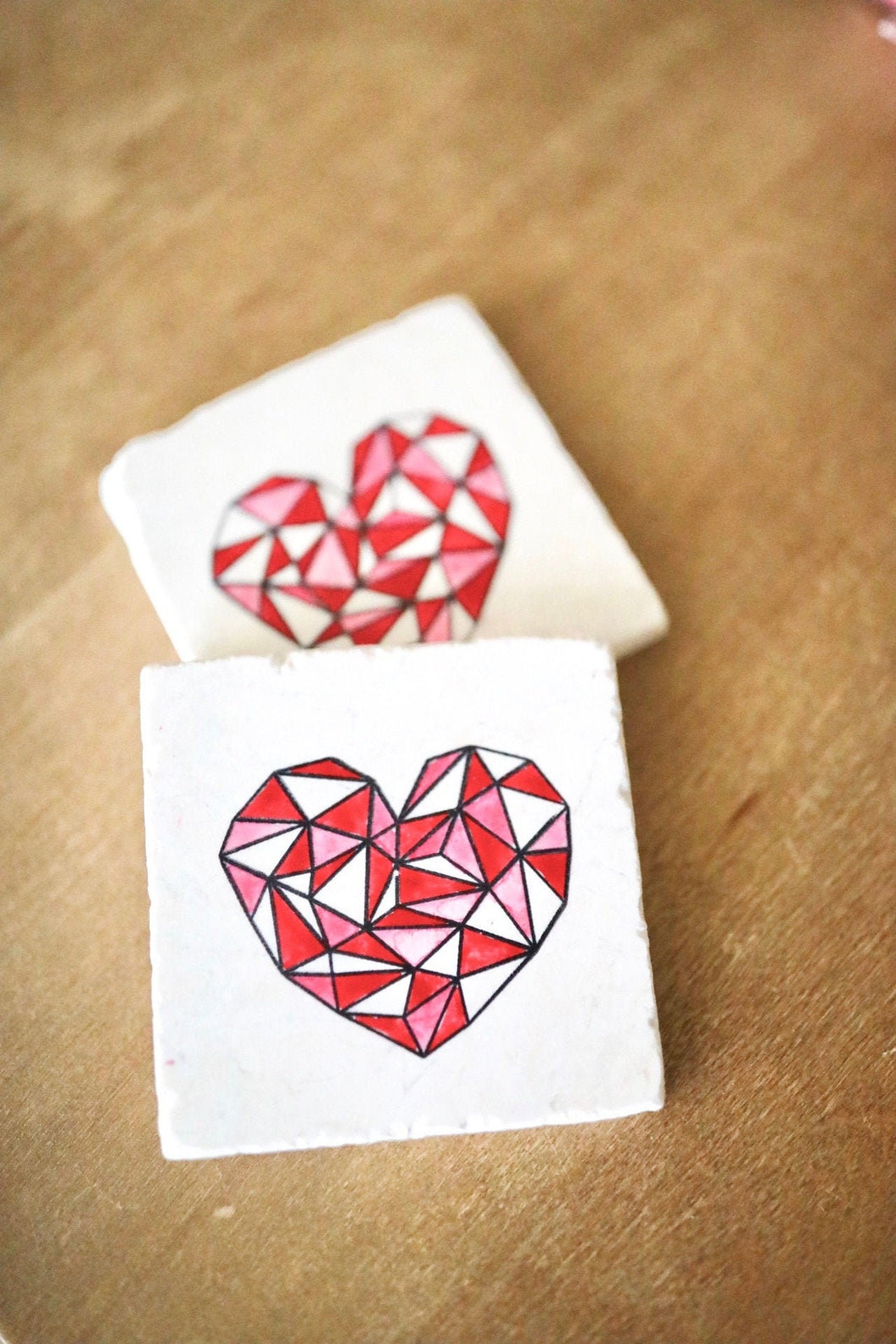 Geometric Valentine's Day Heart Marble Coaster Set/ Valentines Day decor/ geometric heart/ drink coasters / stone coasters
