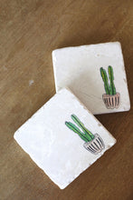 Painted Cactus Marble Coaster Set, Cactus house plant decor, stone drink custom coasters