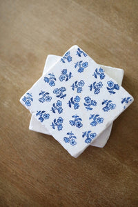 Delft Blue Flowers Painted Coasters. Classic Marble Coaster Set. Baby shower gift.