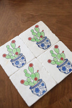 Cactus Chinoiserie Potted Cactus Marble Coaster Set / Cactus home decor/ blue toile decor/ blue and white pottery/ delft pottery
