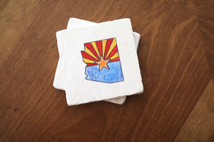Arizona State Flag Marble Coaster Set- Arizona Gift- Arizona Pride- Arizona housewarming- natural stone drink marble coasters