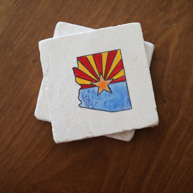 Arizona State Flag Marble Coaster Set- Arizona Gift- Arizona Pride- Arizona housewarming- natural stone drink marble coasters