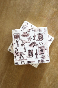 Western Toile Marble Coasters/ wild west toile coasters, western decor, southwest decor, desert decor, cowboy coasters
