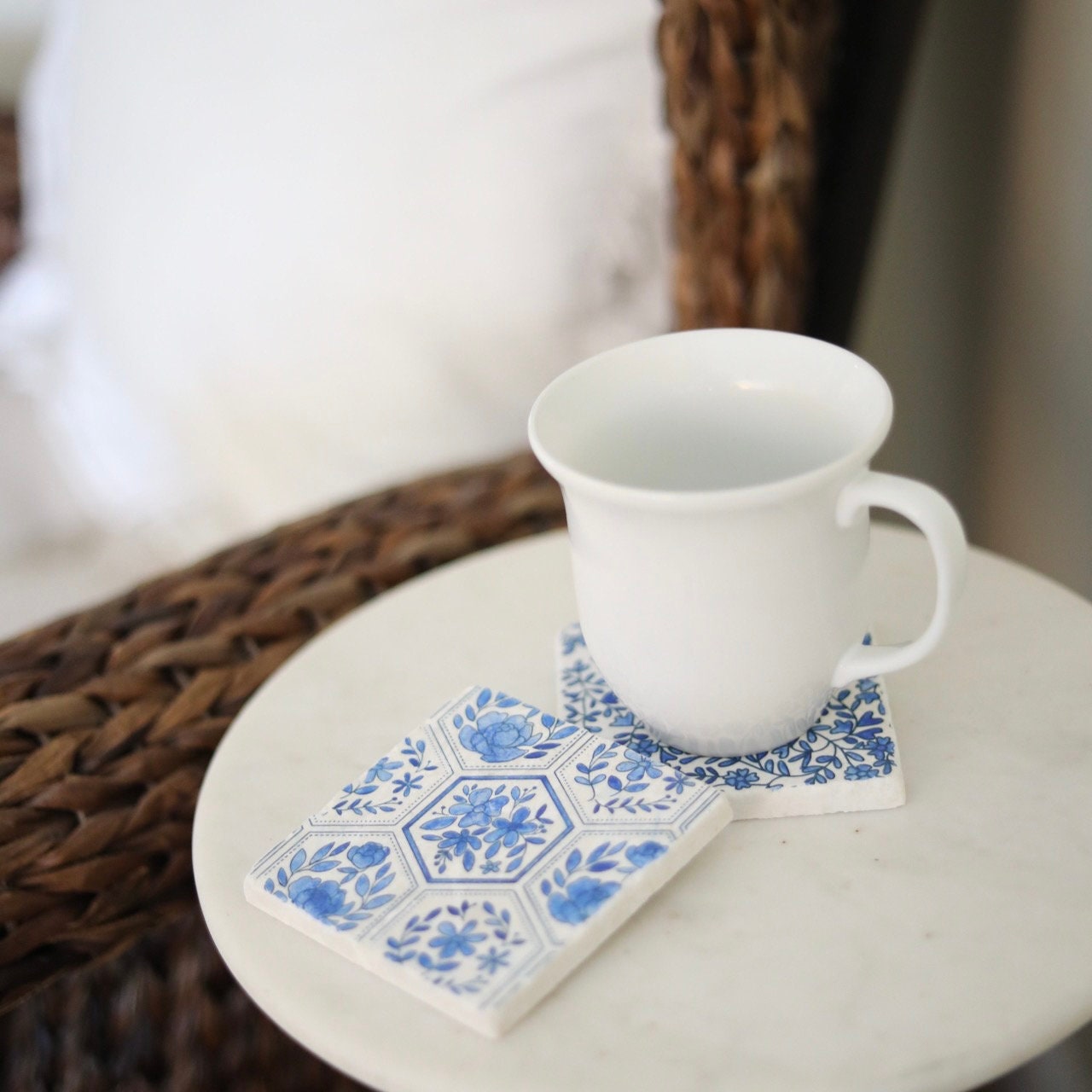 Blue and White Home Interiors - Floral Coasters