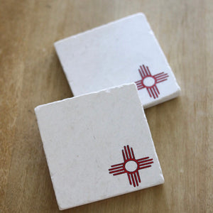 Zia Marble Coasters/ New Mexico red zia/ New Mexico Gift. Zia gift/ Albuquerque, Santa Fe, Taos, Las Cruces